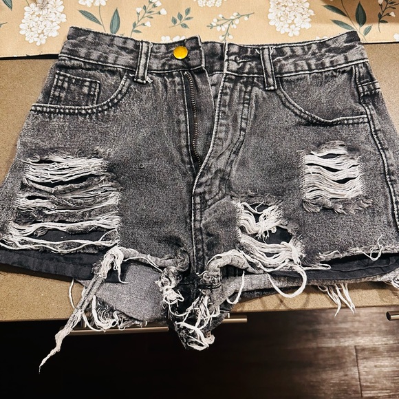 SHEIN Gray Jean Shorts High-Waisted - Picture 1 of 4